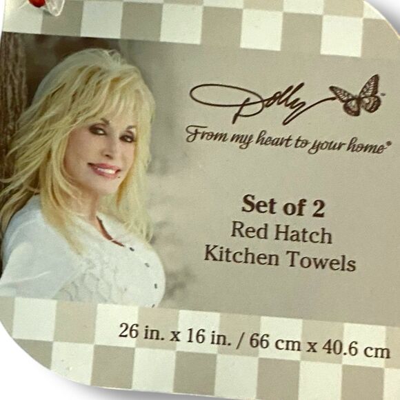 Spring Shop Dolly Parton Red Hatch Geometric Kitchen Towel Set 2 Dish Towels - Picture 2 of 5